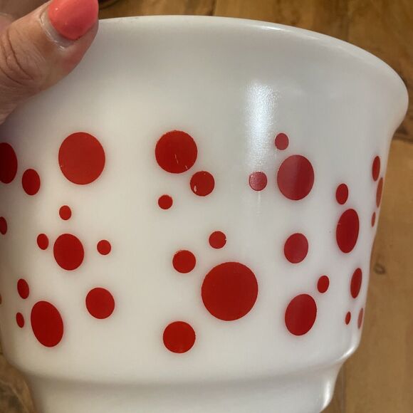Vintage HAZEL ATLAS 10” RED POLKA DOT Punch Mixing BOWL 50’s MCM EUC - Picture 6 of 10